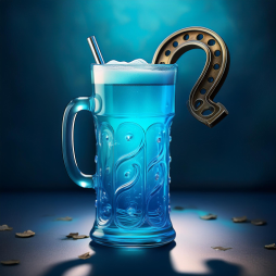 hlaf pint of blue drink with horseshoe garnish